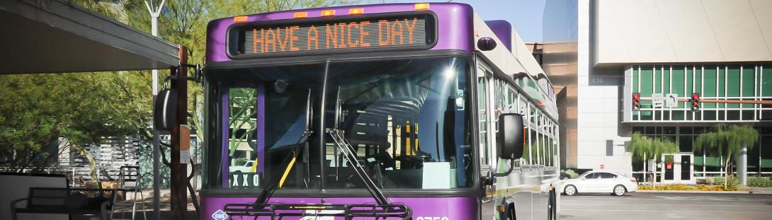 Phoenix public buss with a "Have a nice day" in the display