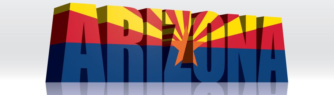 The Word Arizona with the letters made from the Arizona flag