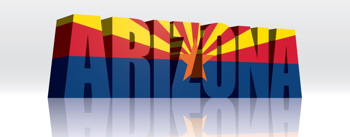The Word Arizona with the letters made from the Arizona flag