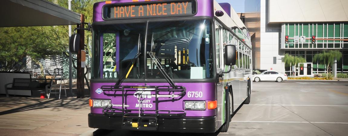 Phoenix public buss with a "Have a nice day" in the display